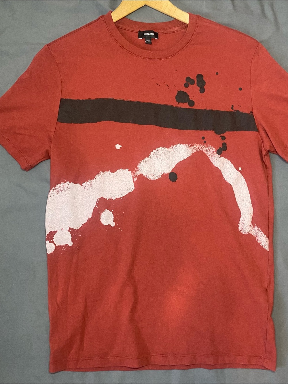 Express T-Shirt Men’s S Red Graphic Paint Splatter Abstract Stripe Crew Neck